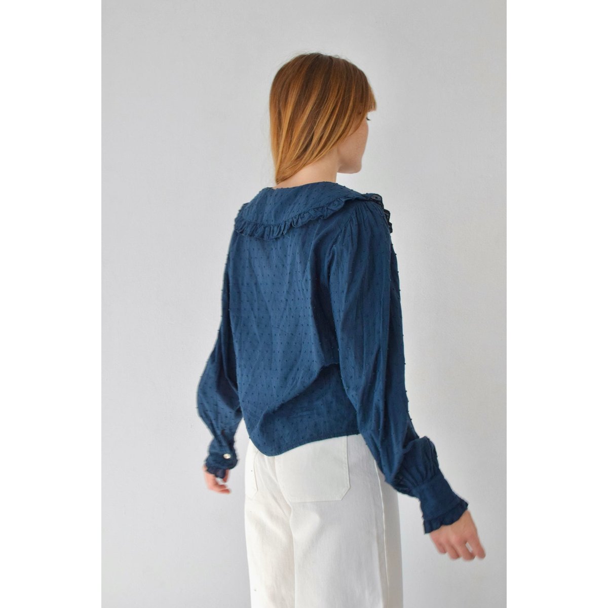 Chemise plumetis col Claudine DIANA bleu marine, MINDTRAVELER