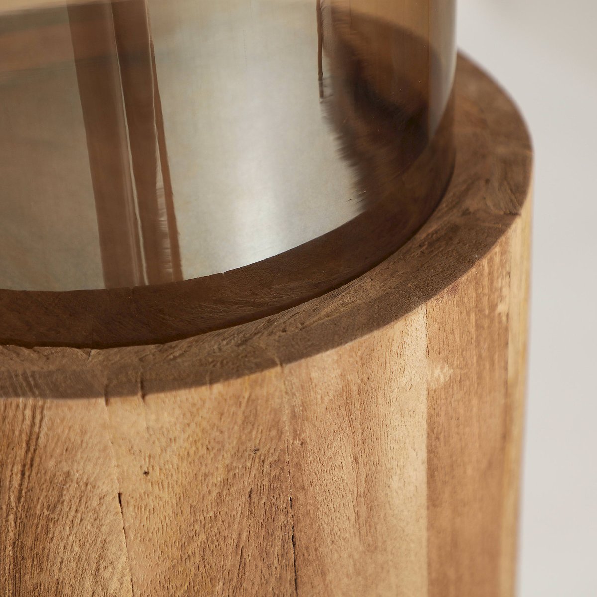 Bougeoir en bois de manguier VACIO marron et verre fumé brun, RECOLLECTION