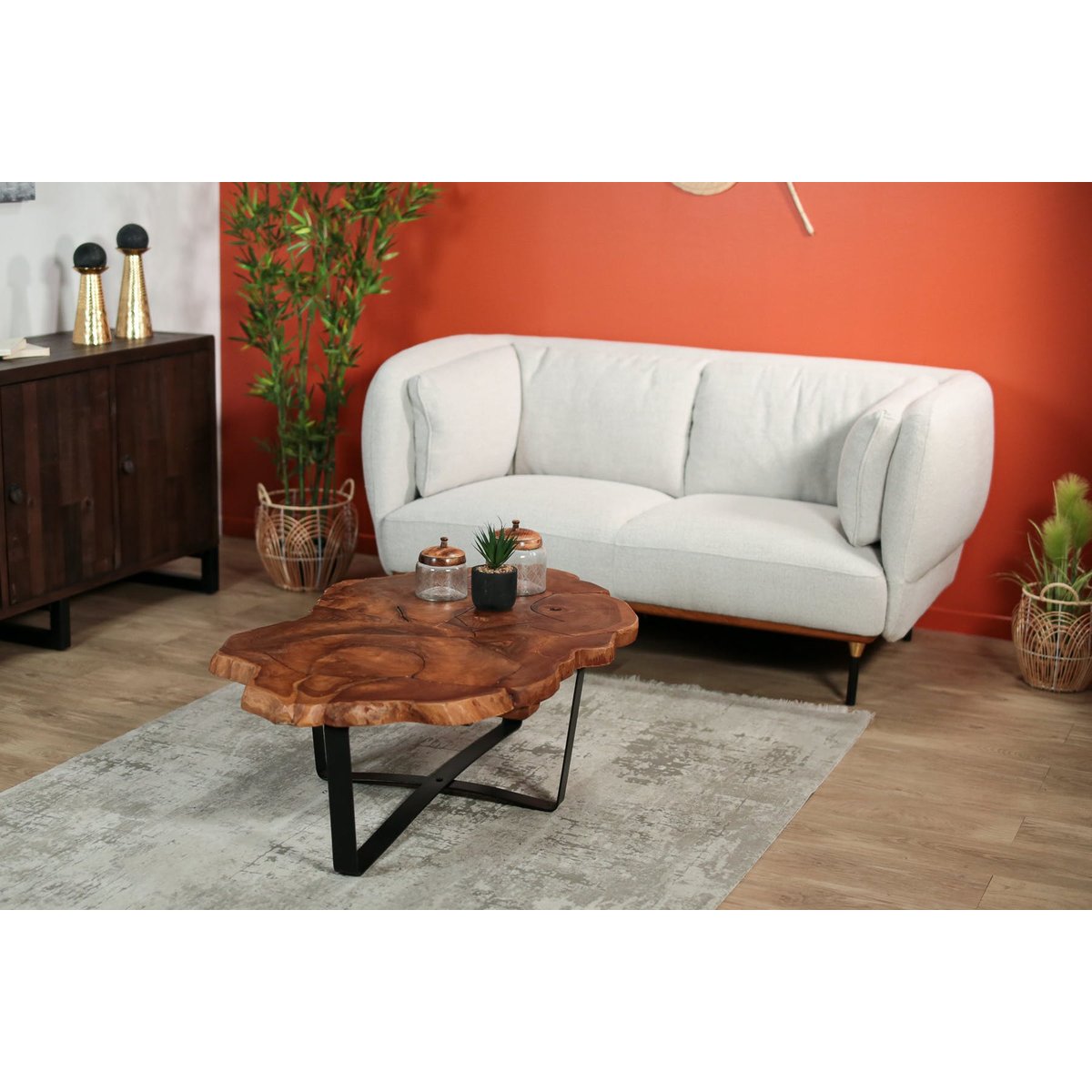 Table basse ovale teck massif recyclé BALTIMORE bois naturel, PIER IMPORT