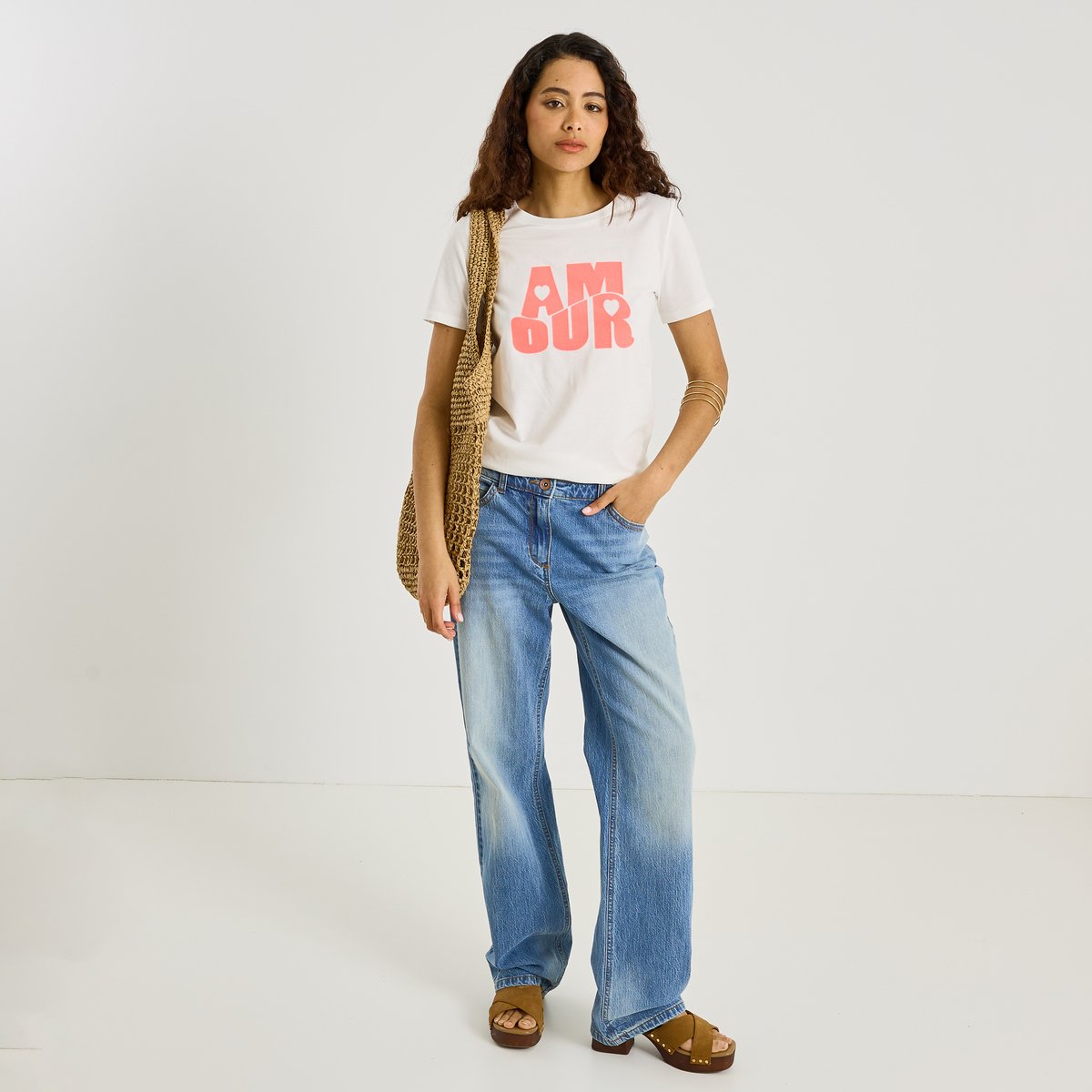 T-shirt col rond imprimé blanc cassé blanc, GRAIN DE MALICE