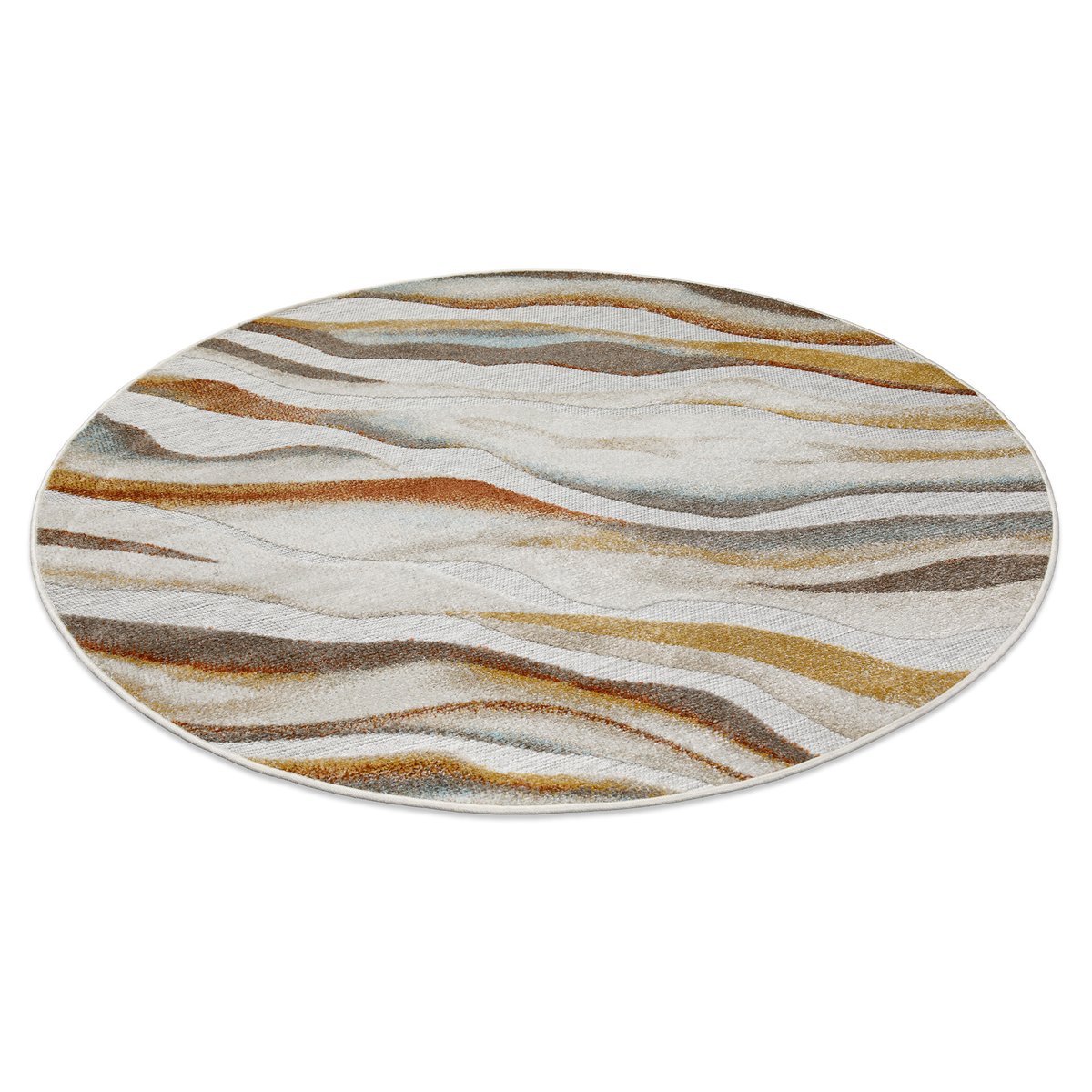 Tapis rond intérieur extérieur bohème , Creek beige,jaune,rouge, WECON HOME