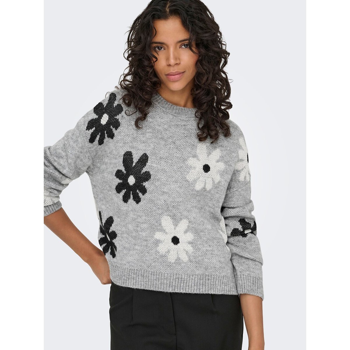 Pull a maniche lunghe con stampa floreale fantasia grigio, ONLY