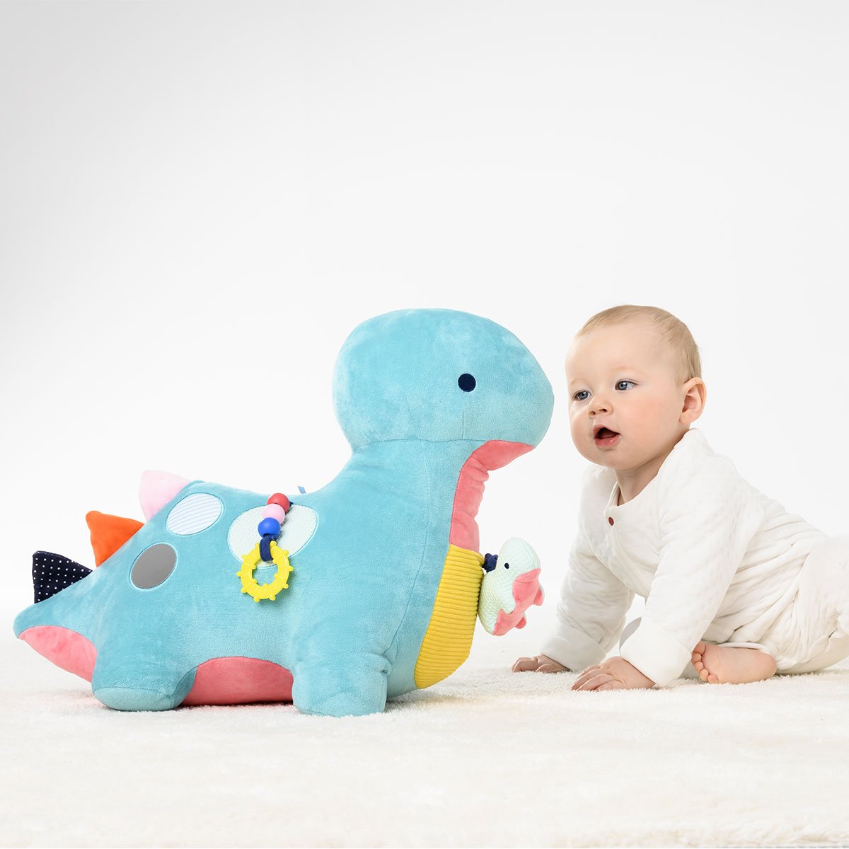 Peluche multi activités Tonio le Dino blanc, OXYBUL