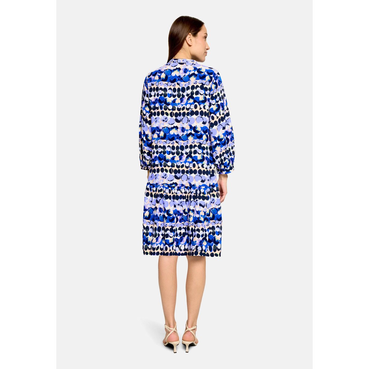 Robe à volants à manches 3/4 bleu/beige, BETTY BARCLAY