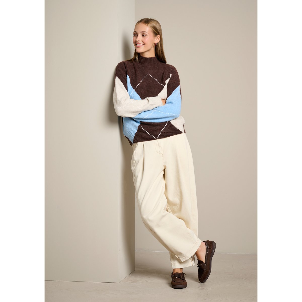 Pull à motif argyle brun fonce chocolate, LOLALIZA