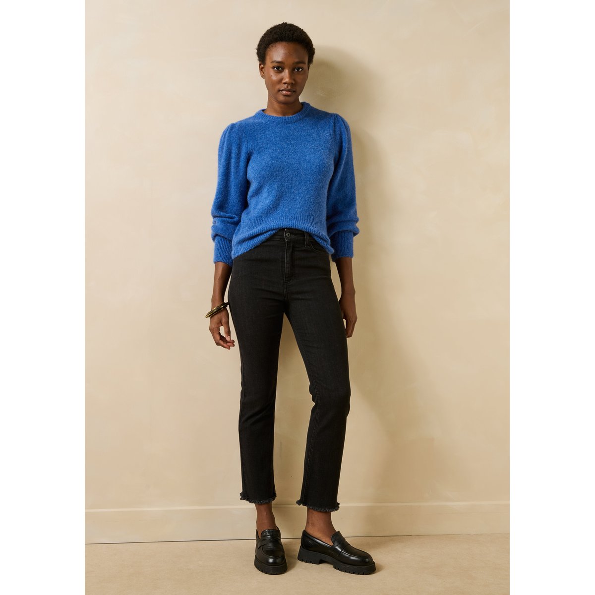 Pull droit col rond denim, LA FEE MARABOUTEE