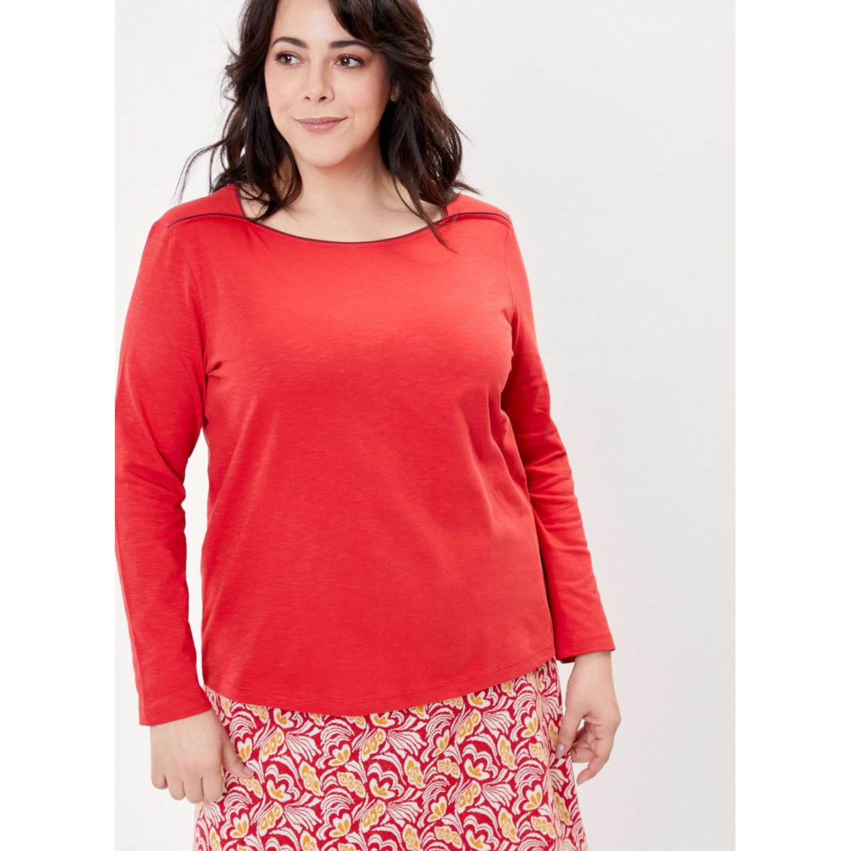 T-shirt coton bio col bateau GONDA rouge brique, LA FIANCÉE