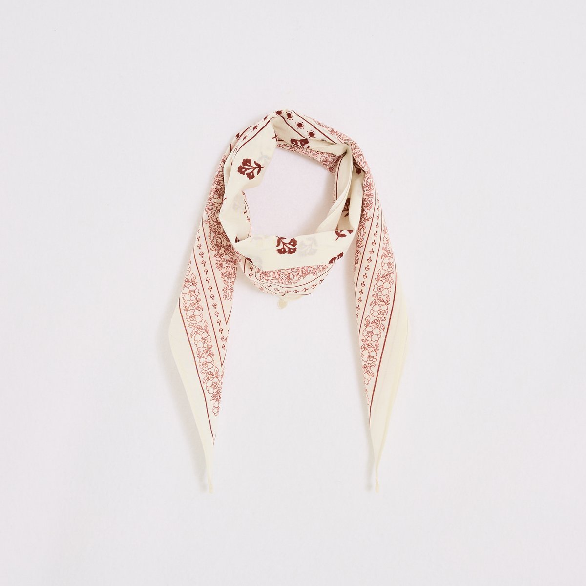 Foulard imprimé fleuri blanc cassé ecru, GRAIN DE MALICE