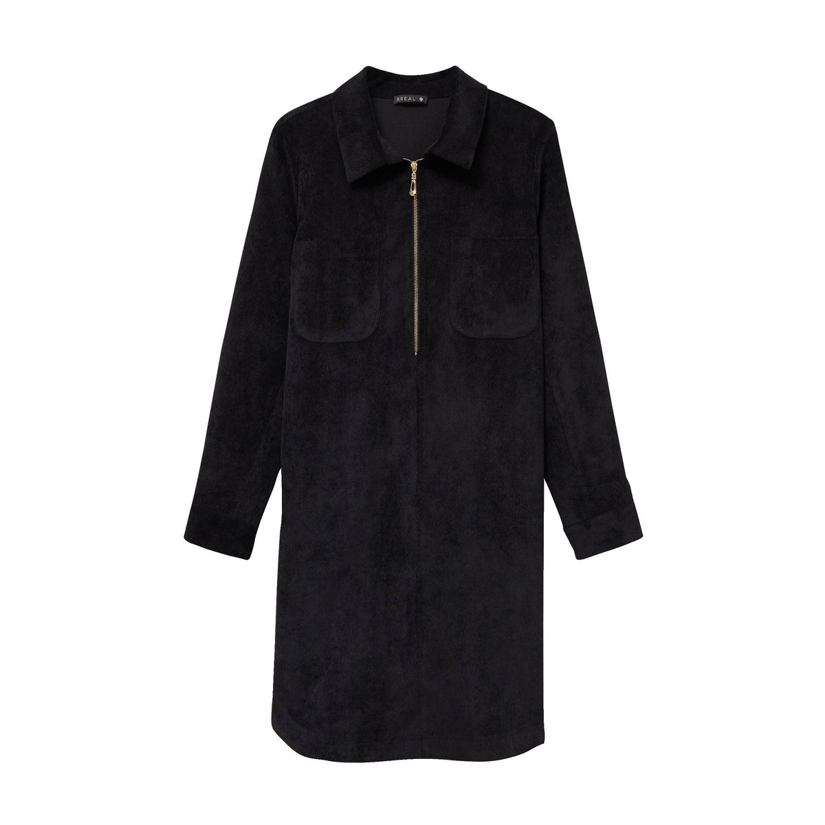 Robe droite courte velours col chemise noir, BREAL