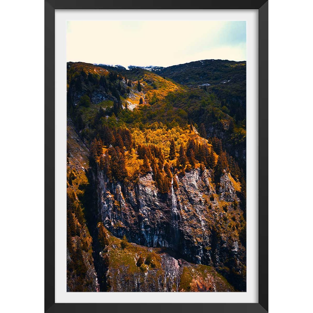 Affiche nature failles et ravins sauvages affiche + cadre en bois - noir, HEXOA