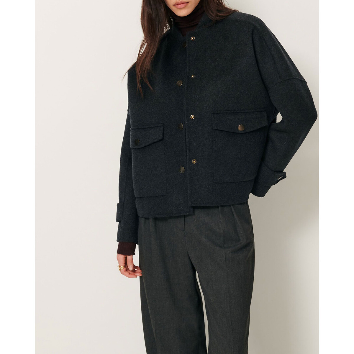 Manteau court en laine mélangée YALEPARK gris foncé, SESSUN