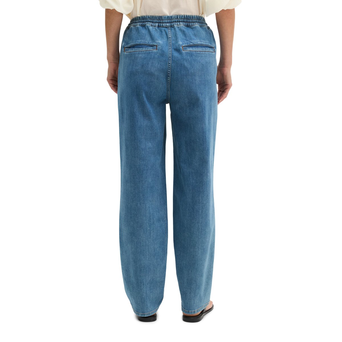 Jeans joggpants relaxed cropped en denim Cashmere Touch bleu moyen, MARC O'POLO