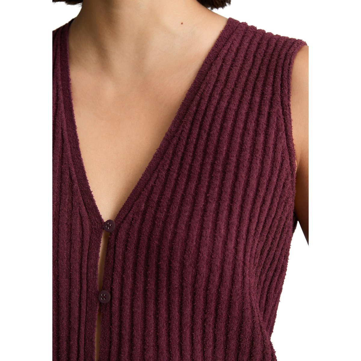 Gilet slim en mélange de coton organique côtelé rouge fonce, MARC O’POLO DENIM