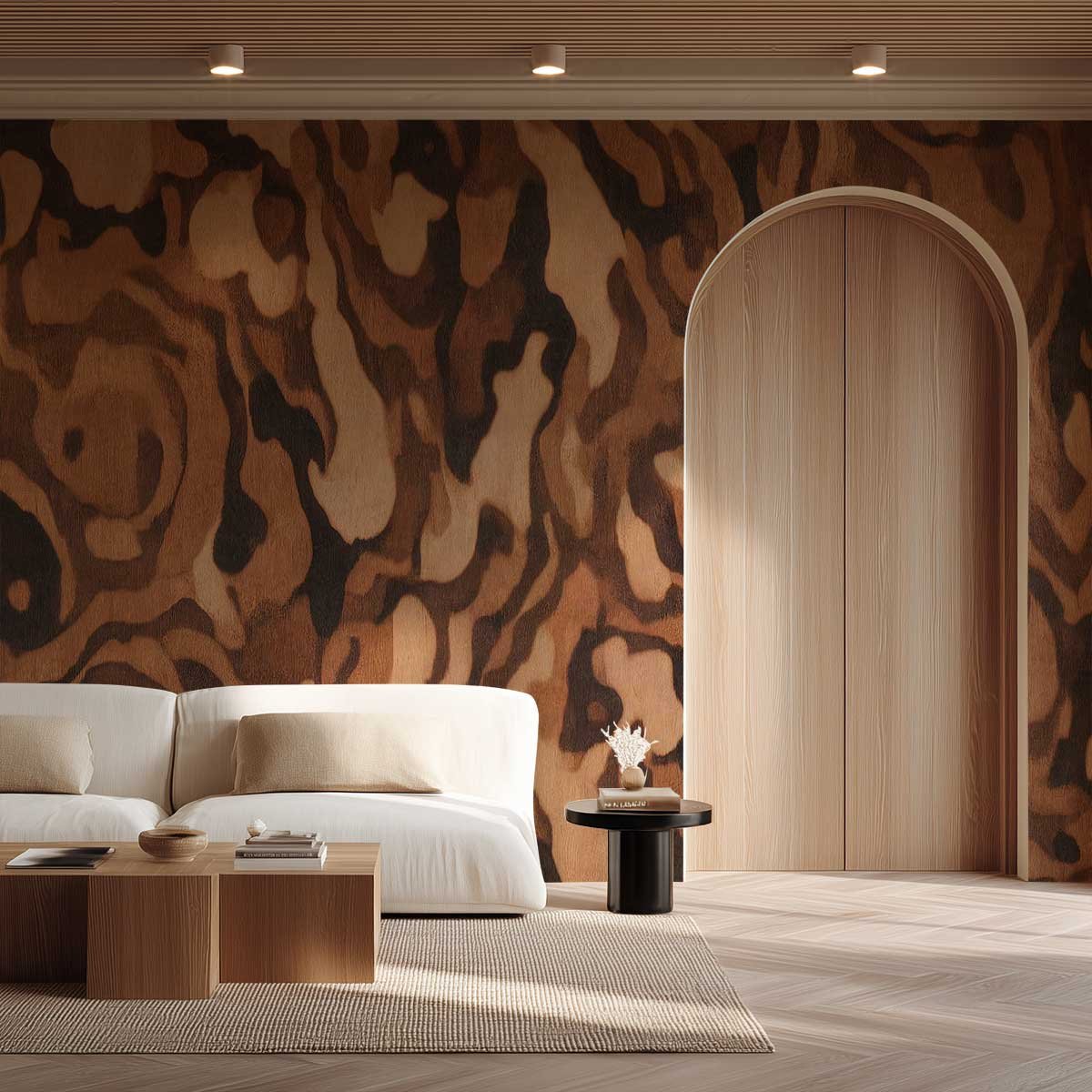 Papier peint Bois Précieux Terracotta marron, HEXOA