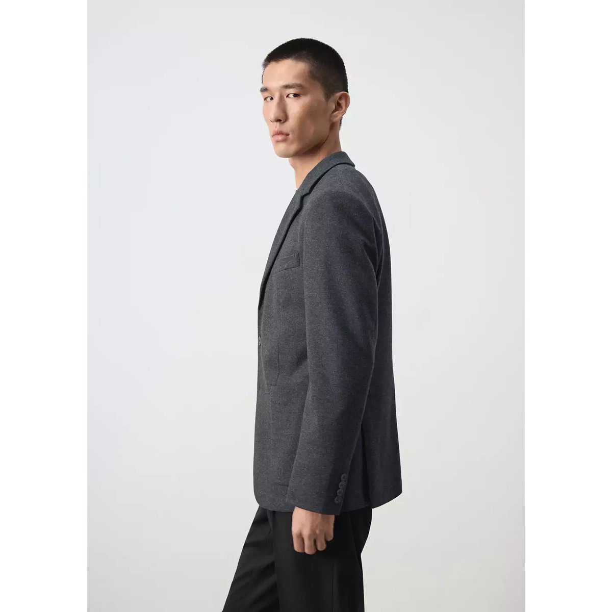 Blazer slim-fit en mélange de coton gris, MANGO MAN