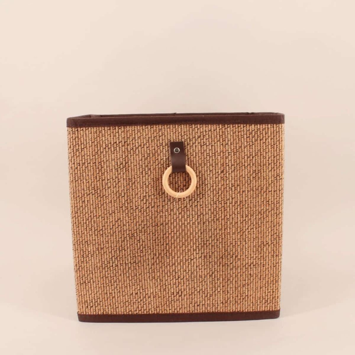 Cube de rangement en bambou tressé 31x31x31cm beige, ORNAMI