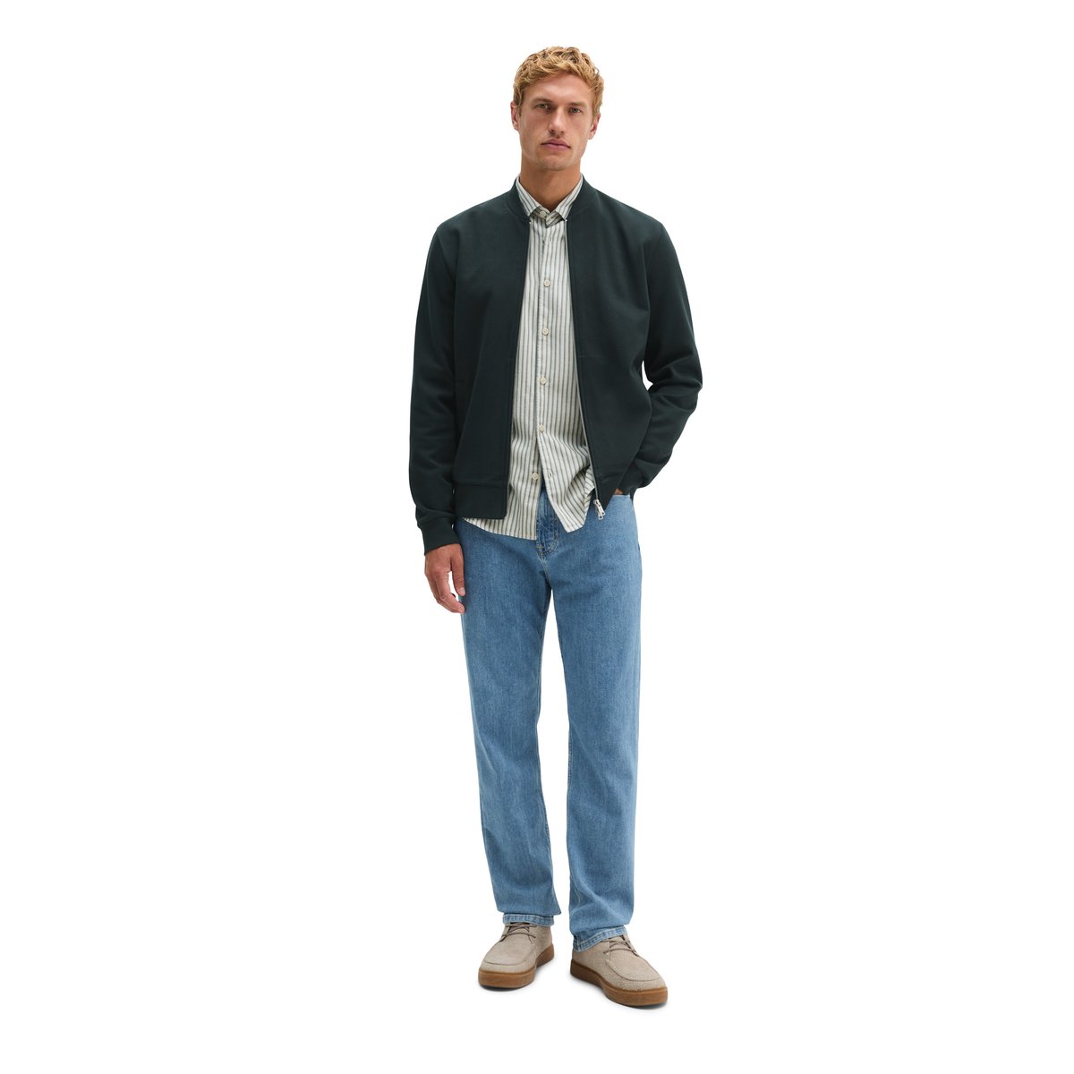 Veste sweat coupe classique en mélange de coton bio extensible bleu, MARC O'POLO