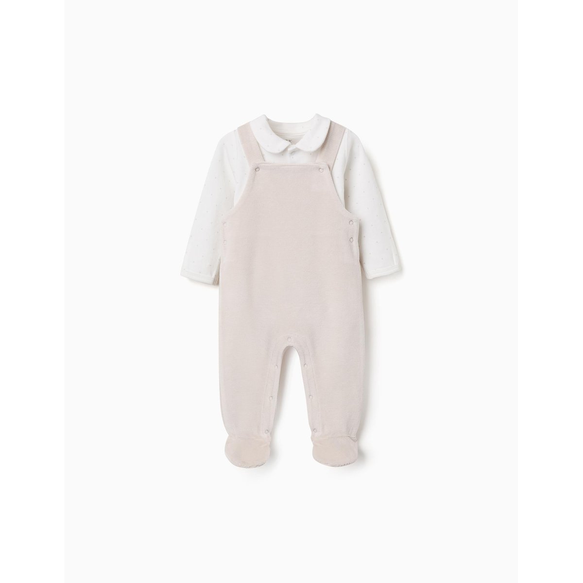 Ensemble body en coton + salopette en velours gris clair, ZIPPY