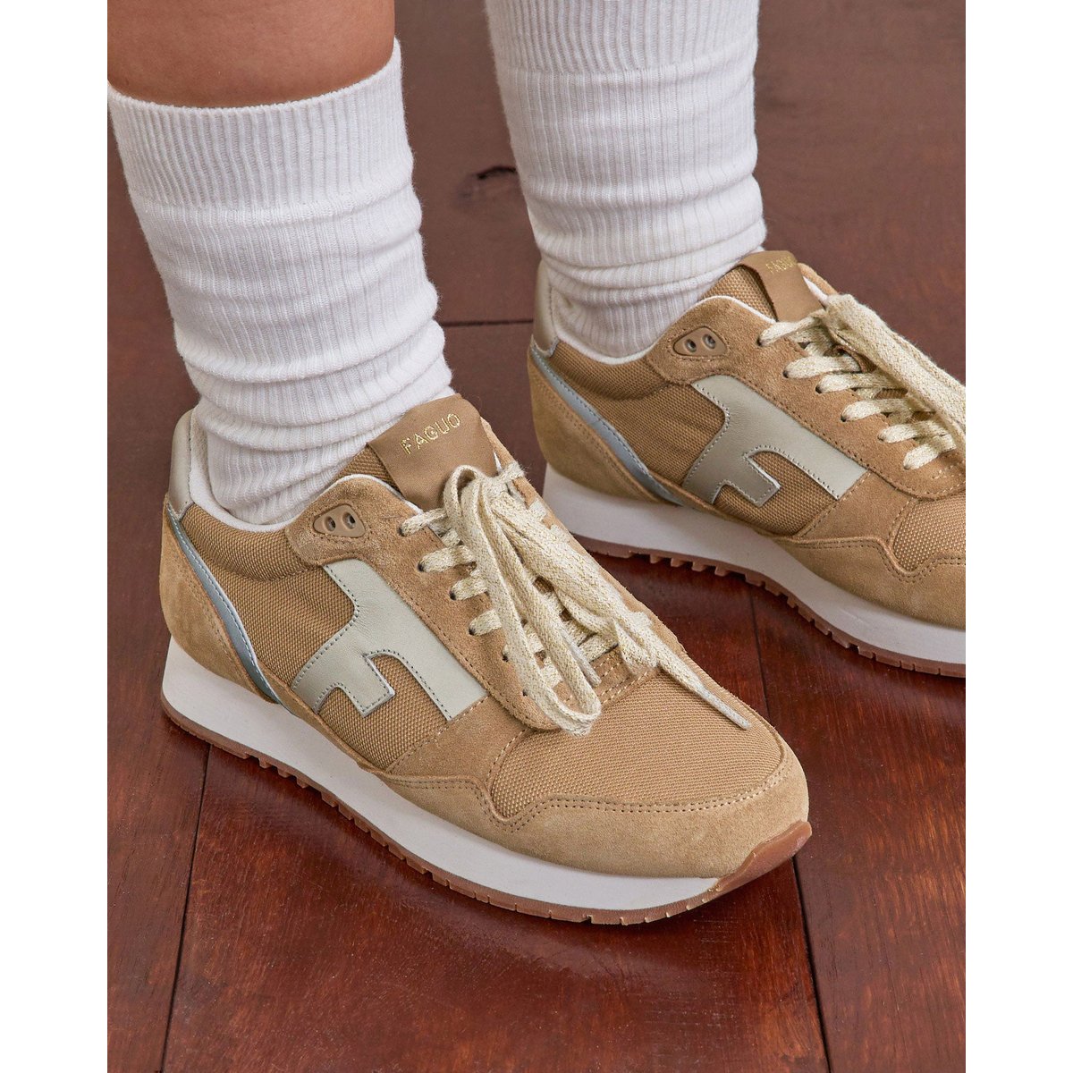 Running tissu suede ELM beige et dorée, FAGUO