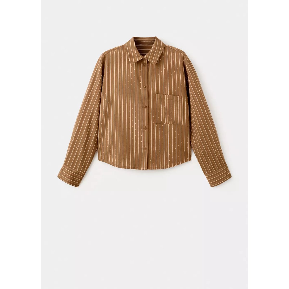 Chemise rayée avec détail strass marron, MANGO
