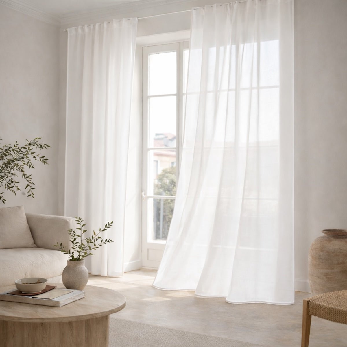Voilage à passants (x2) voile de coton bio BRUMA Made in Europe blanc, FEBRONIE