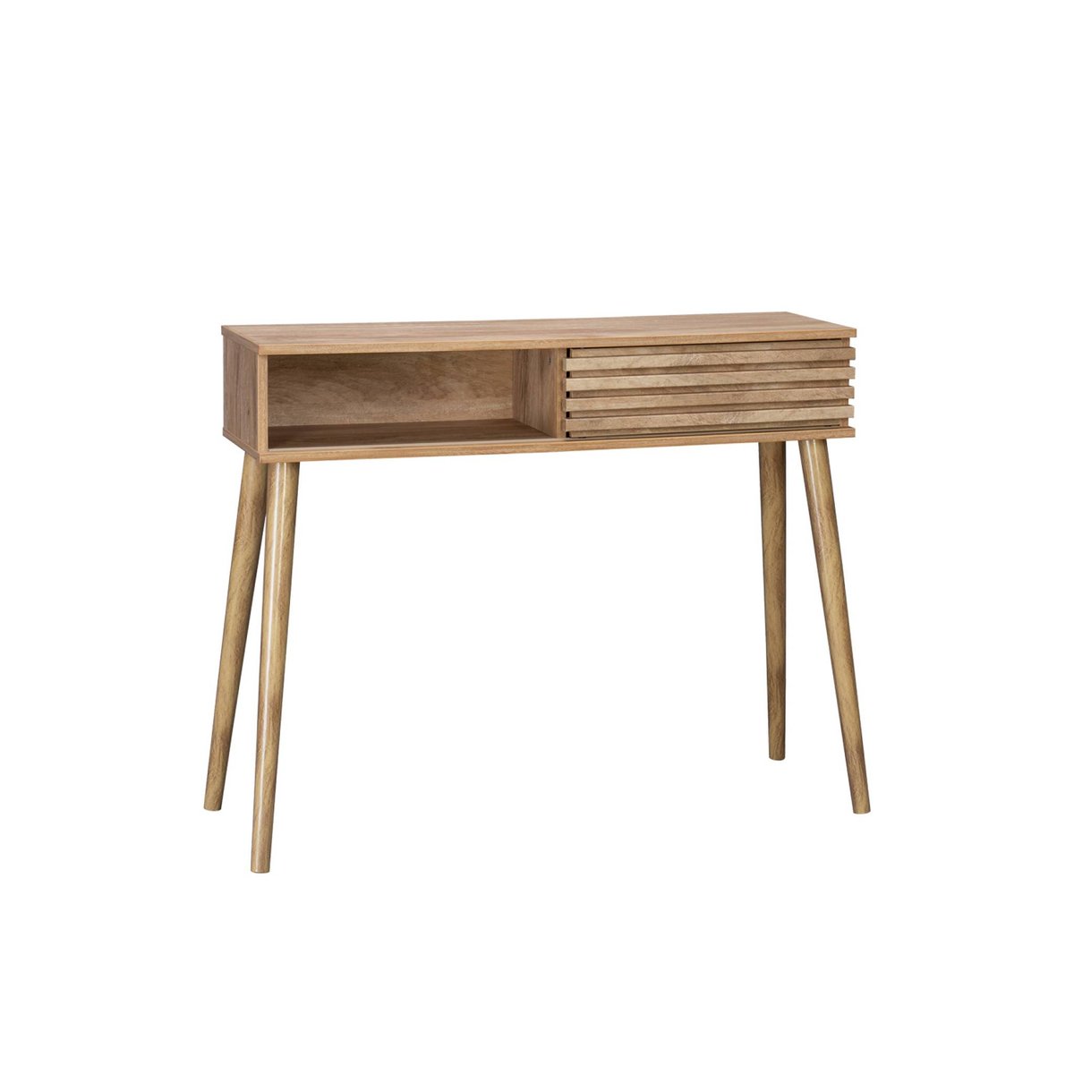 Console scandinave décor bois avec porte coulissante rainurée MADERE naturel, SWEEEK