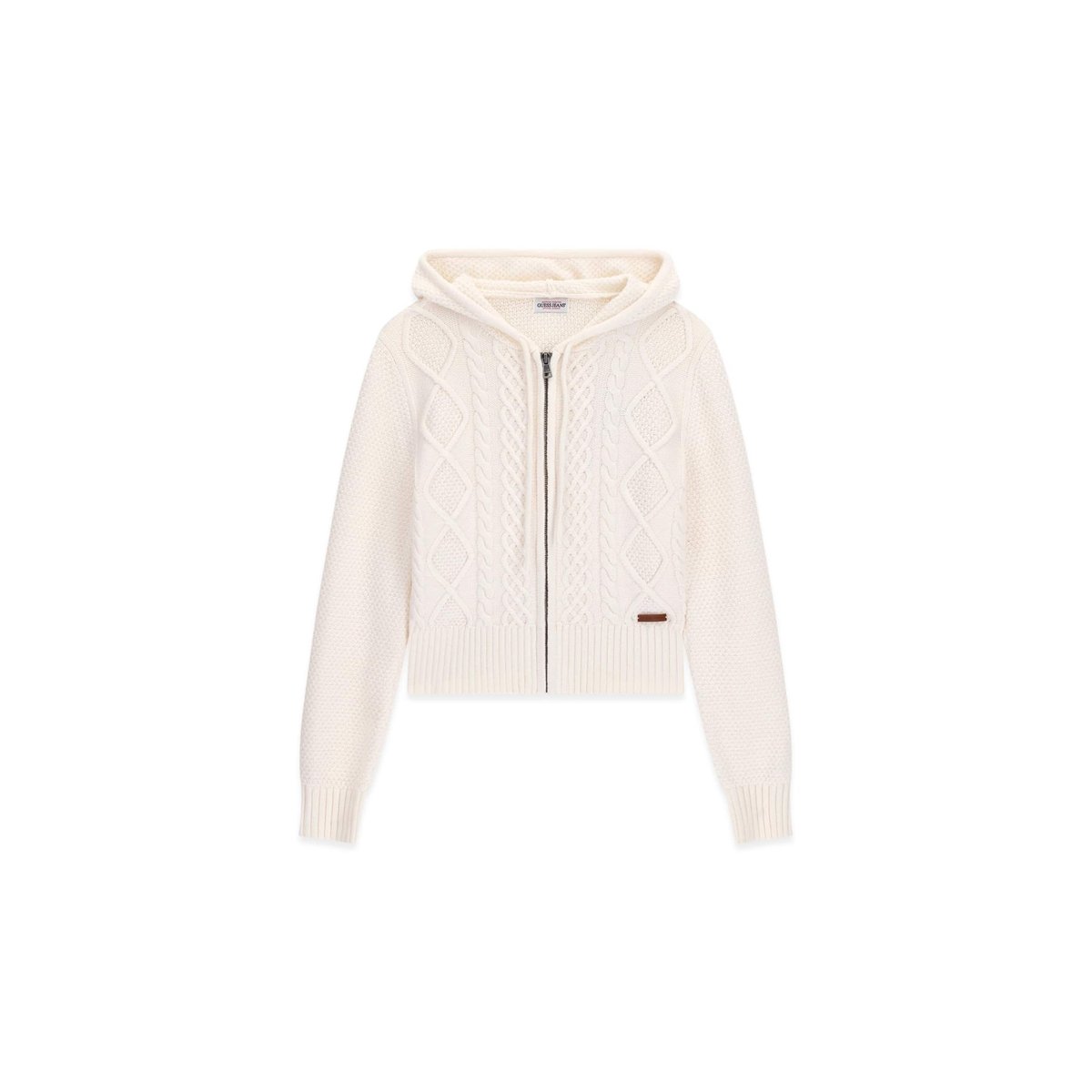 Pull Zippé En Laine Mélangée blanc, GUESS JEANS