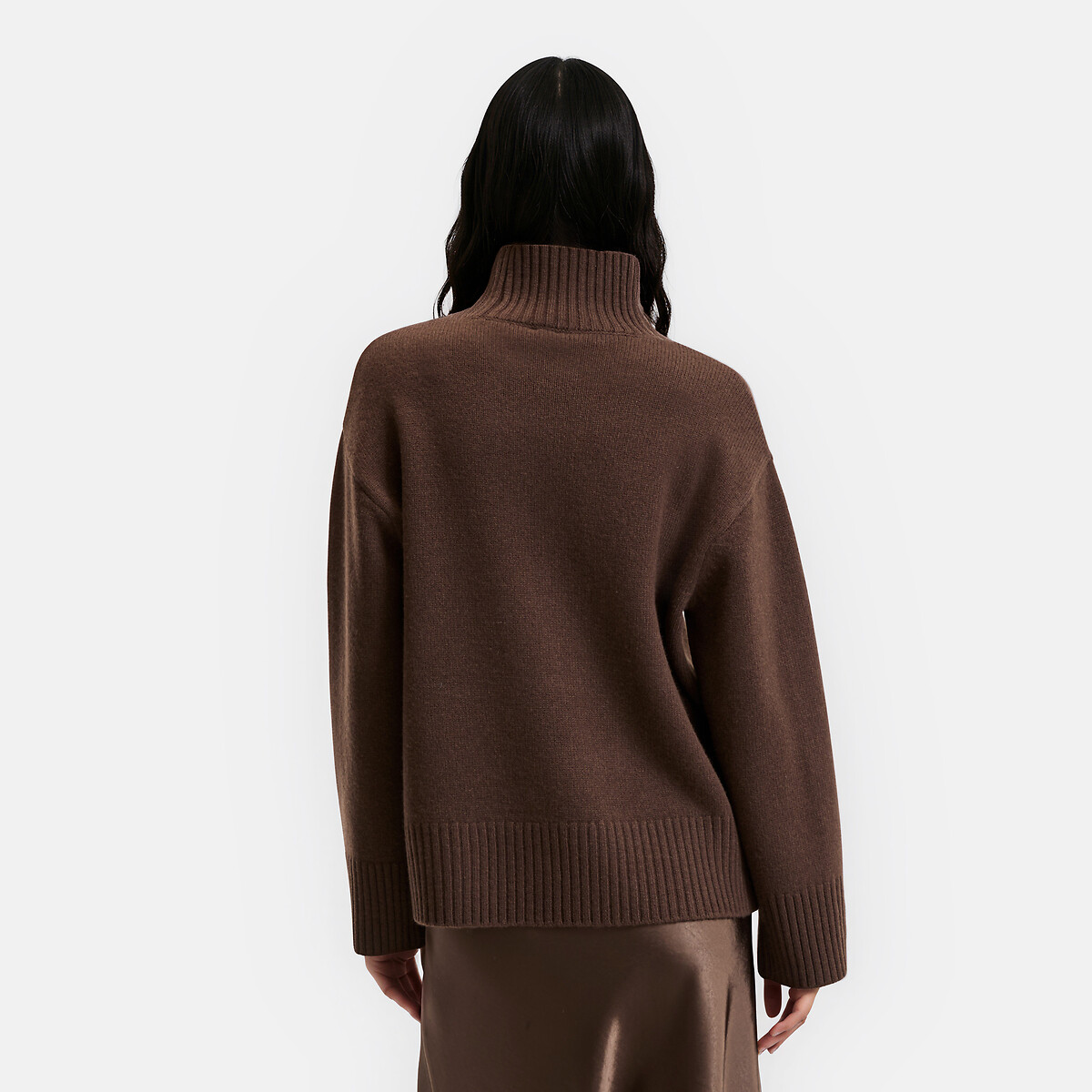 Jersey de cuello alto de lana, punto grueso marrón, LA REDOUTE COLLECTIONS