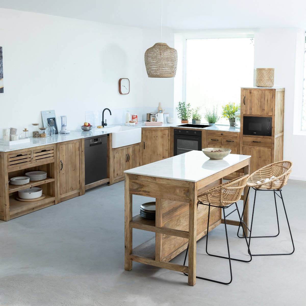 Colonne en bois recyclé et marbre EPURE bois clair, MADE IN MEUBLES