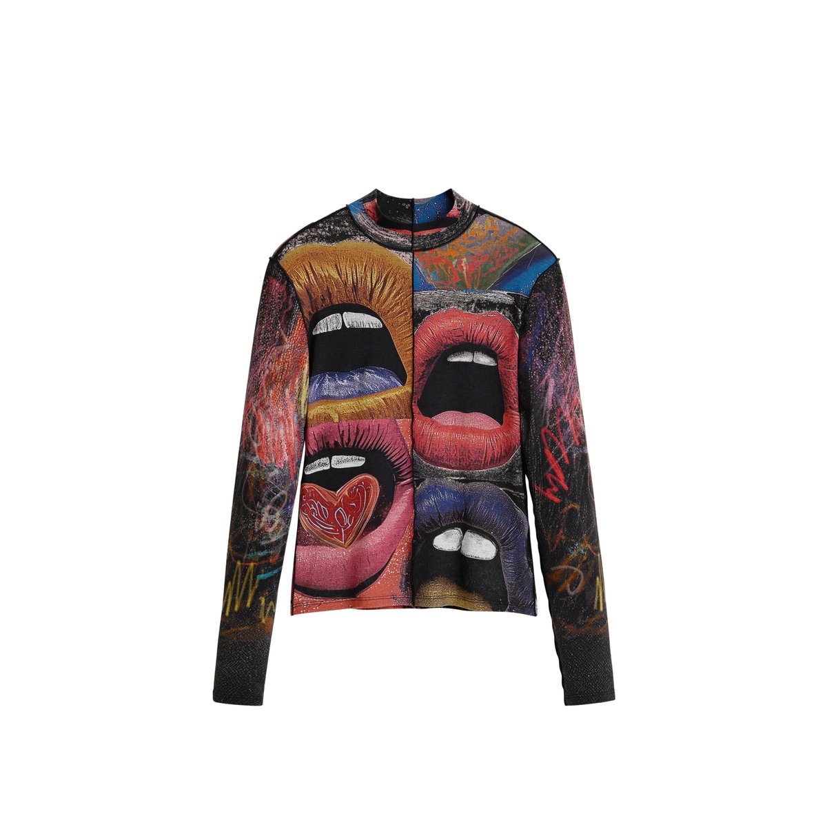 T-shirt manches longues col roulé noir, DESIGUAL