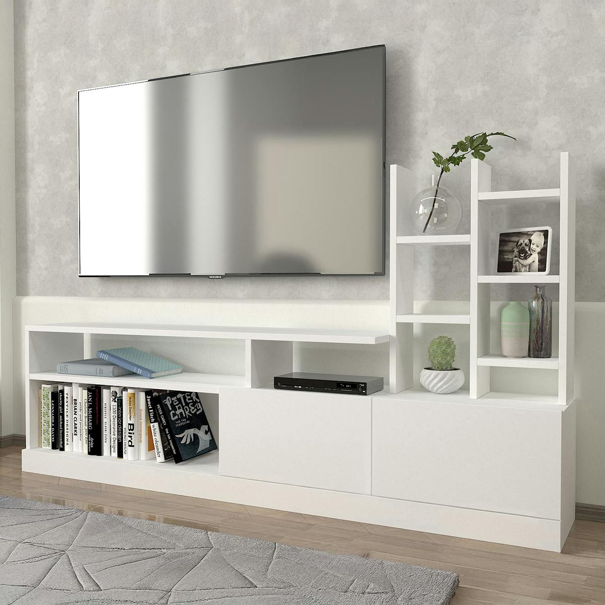 Ensemble meuble TV blanc rangement et niches décoratives MARFA blanc, PIER IMPORT