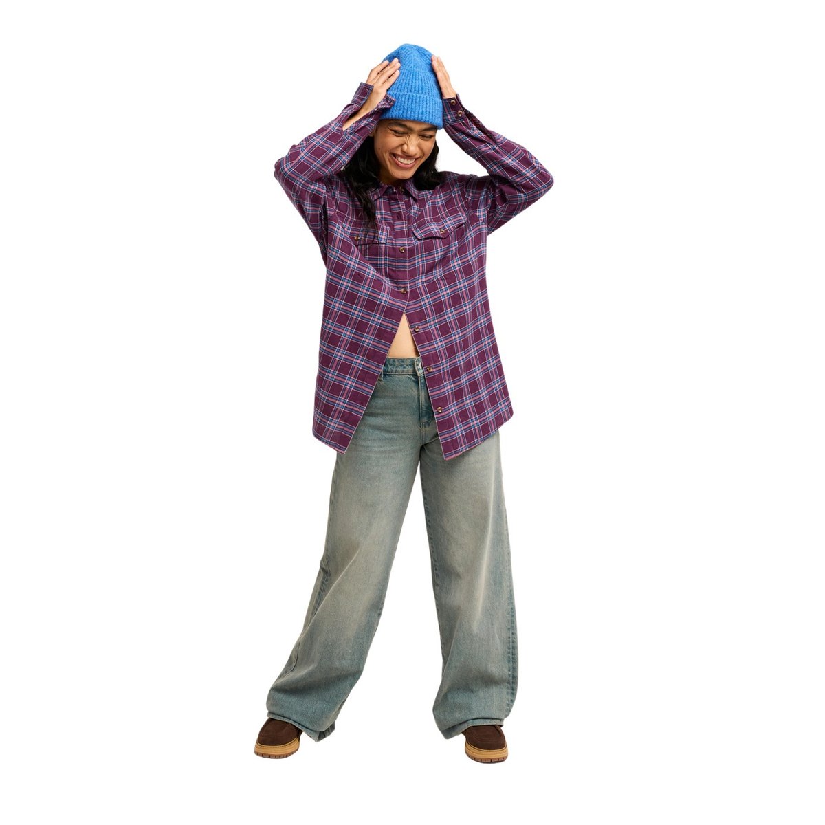 Chemise à carreaux à manches longues LET IT GO CHECK. violet blackberry wine purple plaid, ROXY