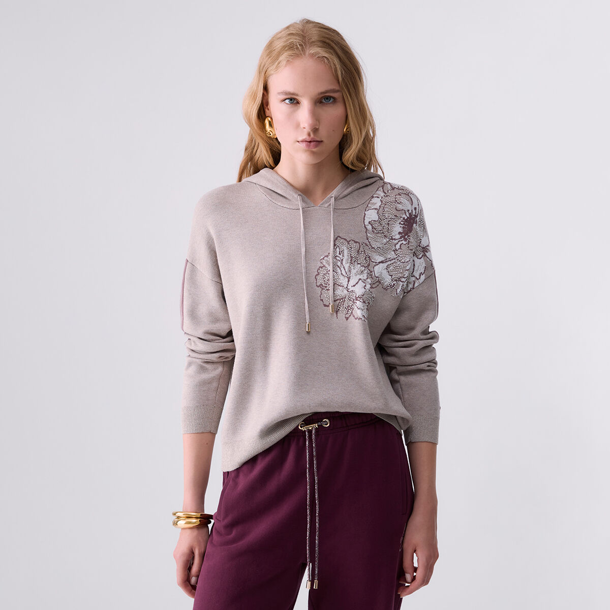 Sweat à capuche jacquard beige, LIU JO