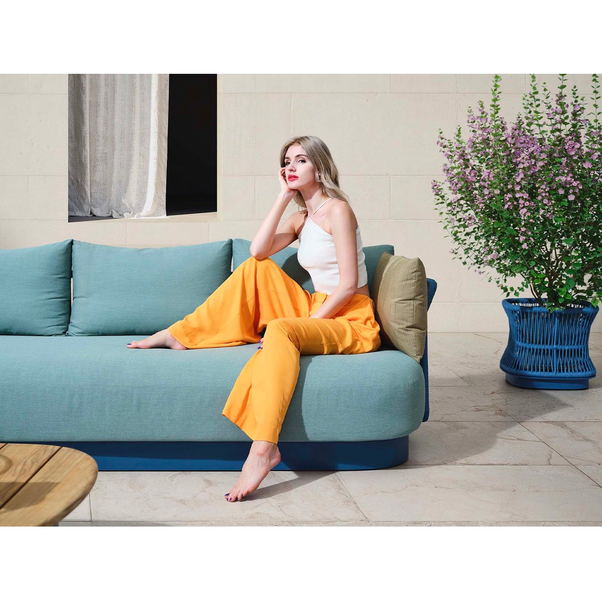 Grand salon de jardin en corde tressée, LASKA bleu canard, AU JARDIN DE CHLOÉ