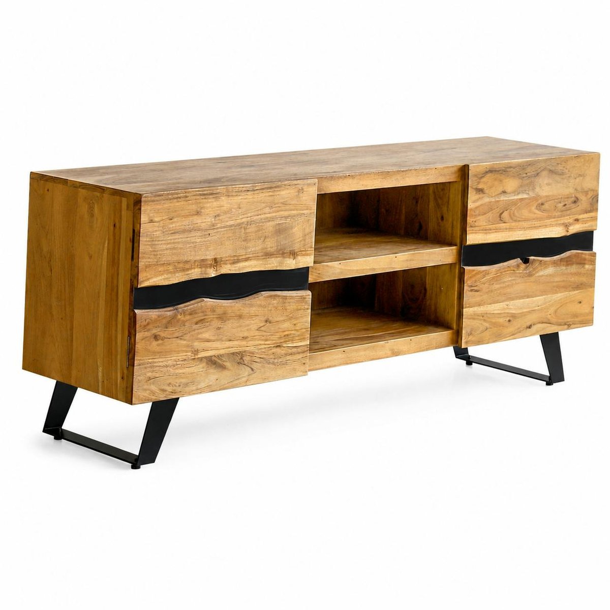 Meuble TV en bois d'acacia 2 portes CANYON bois naturel, PIER IMPORT