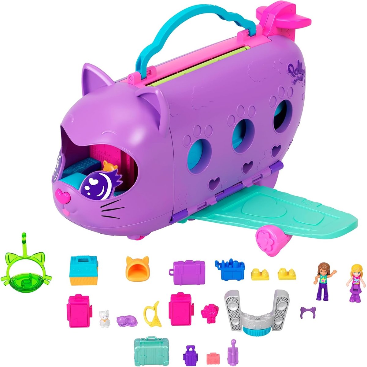 Polly Pocket - Avion chaton transformable violet et vert, MATTEL