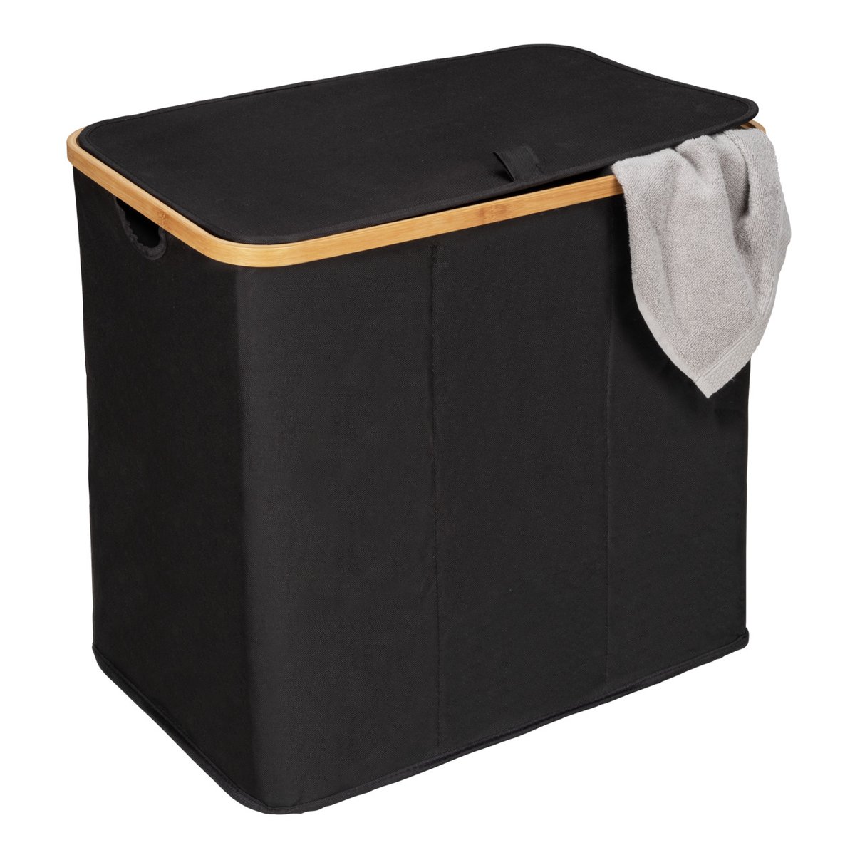 Panier à linge 3 compartiments ECORI noir et bois, WENKO