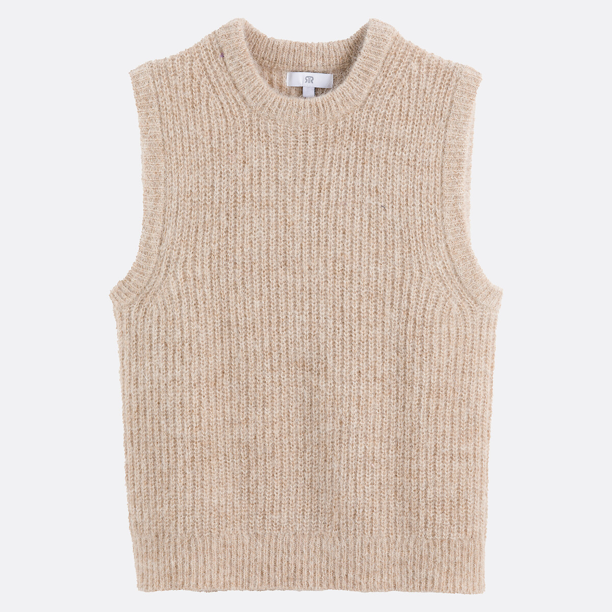 Anette Signature Sleeveless Crew Neck Jumper in Alpaca Blend beige marl, LA REDOUTE COLLECTIONS