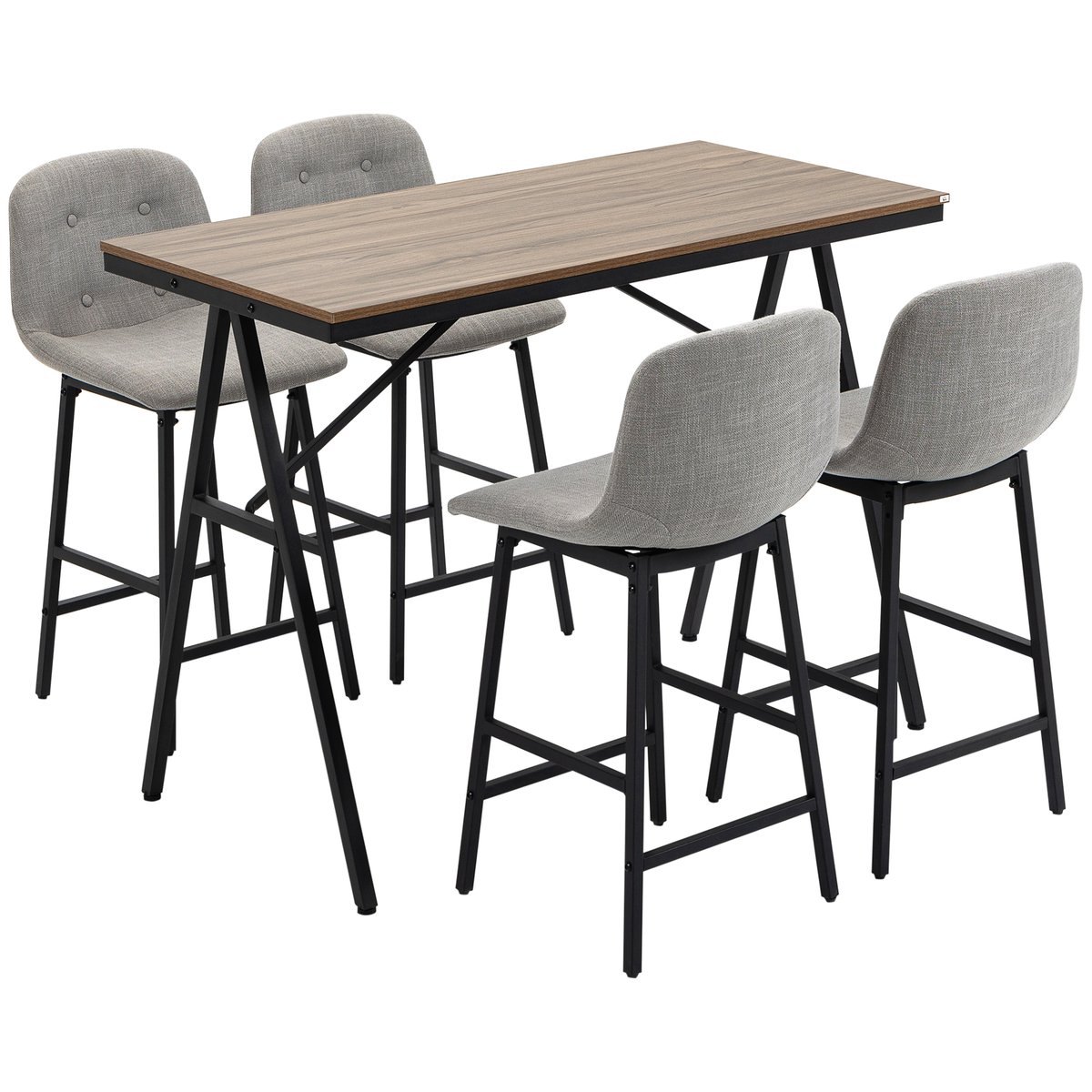 Ensemble de table de bar Acier Gris clair gris clair, bois, noir, HOMCOM