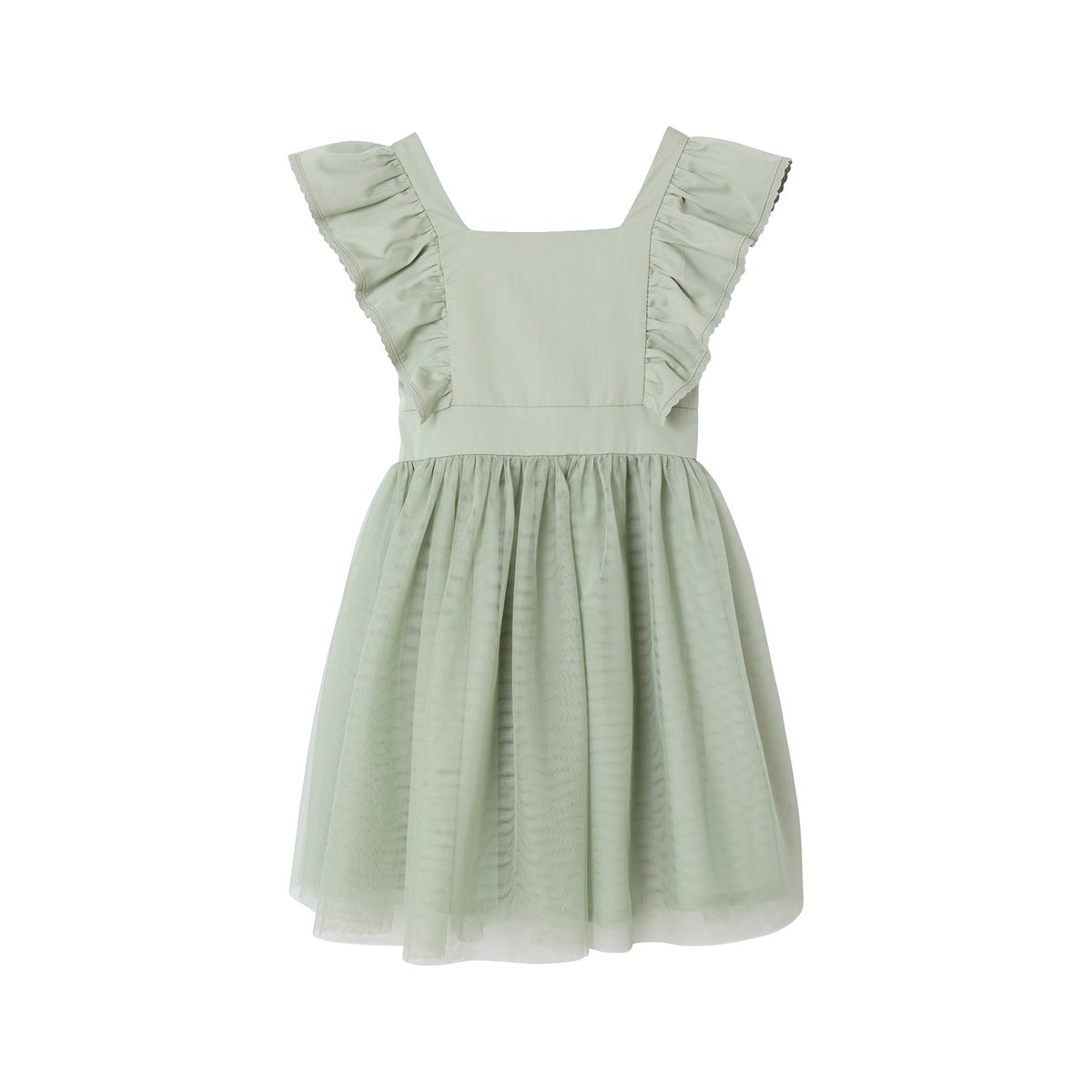 Robe cérémonie satin de coton à volants vert sauge, VERTBAUDET