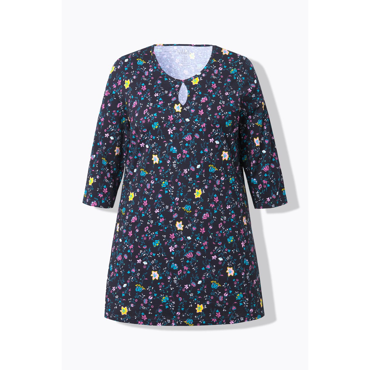 T-shirt long à fleurs noir, ULLA POPKEN