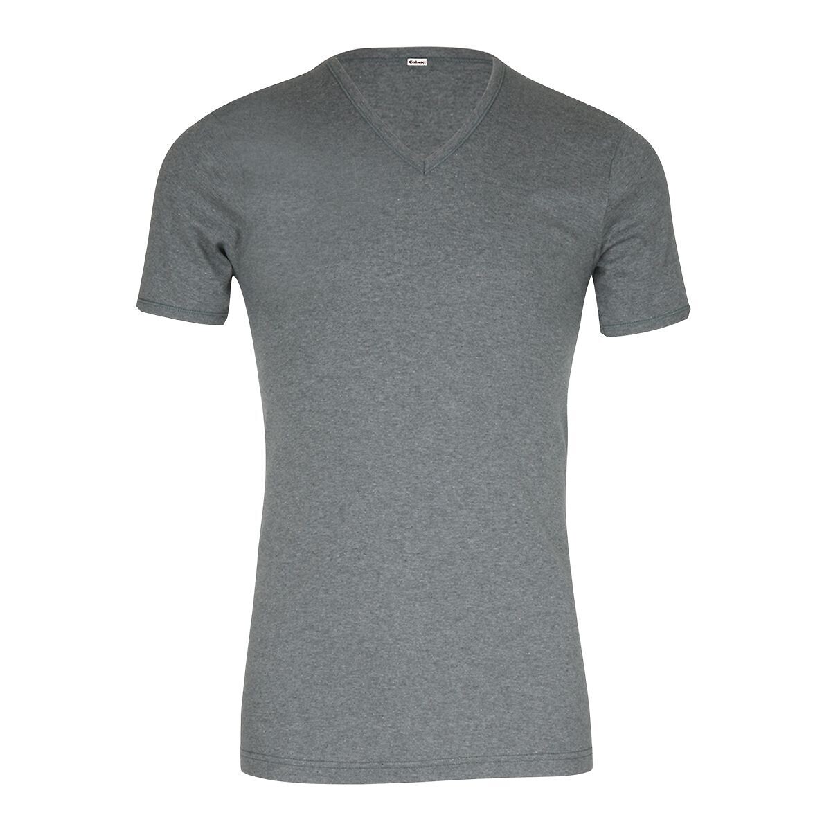 T-shirt com decote em V, mangas curtas cinzento mesclado, EMINENCE