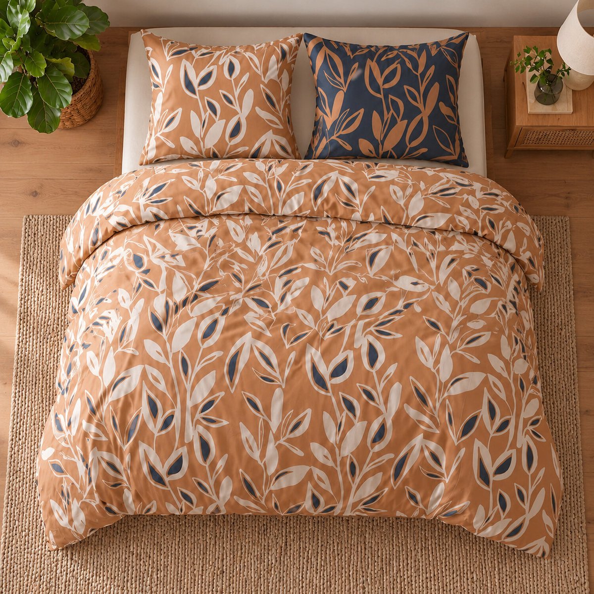Parure housse de couette imprimée végétale en coton, LINDA multicolore, ATELIER DU COTON