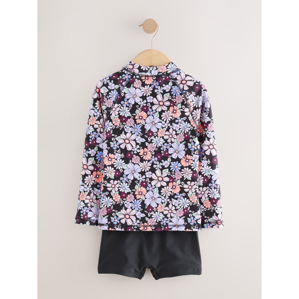Haut de bain manches longues et short imprimé fleuri - noir, NEXT