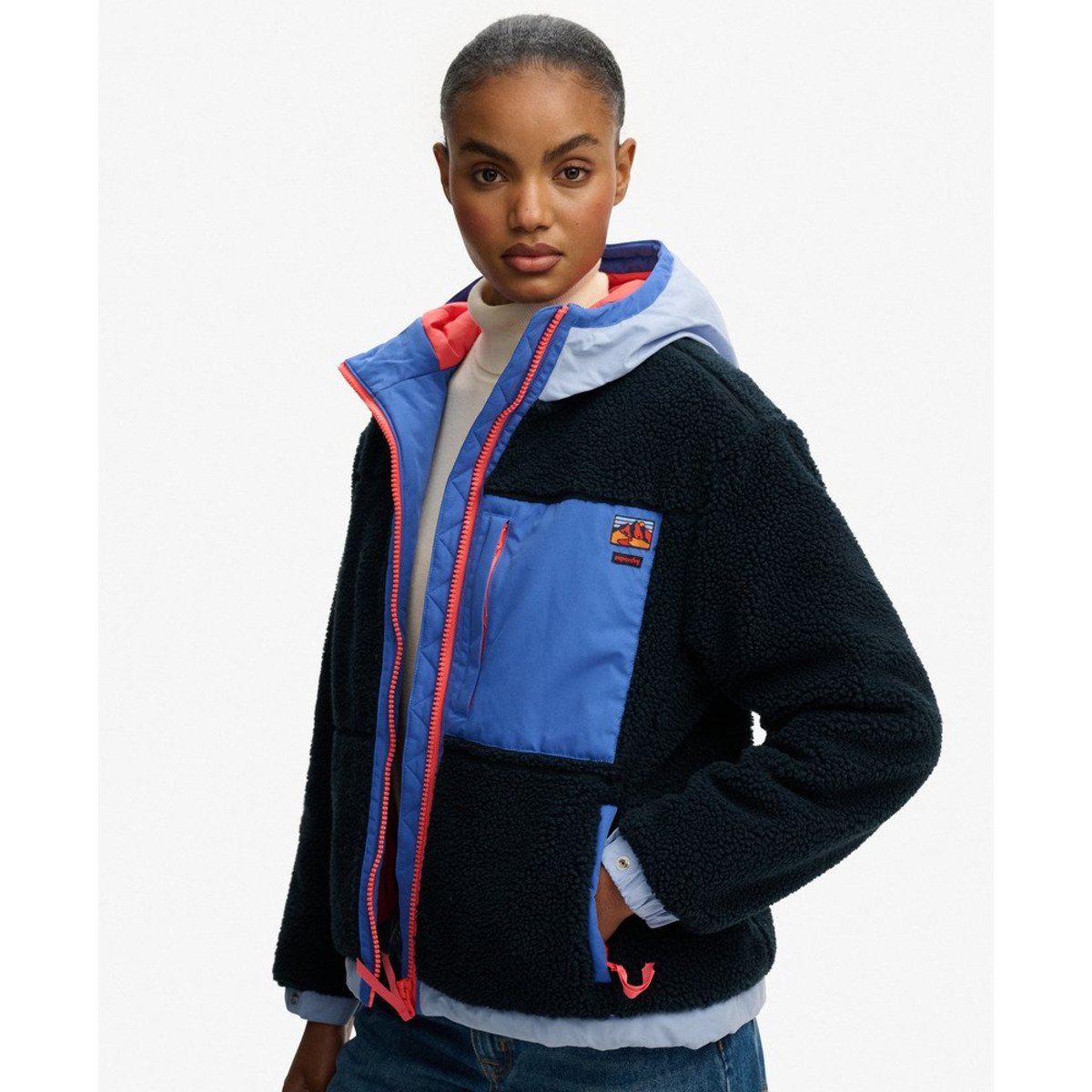 Veste Polaire Sherpa Vintage bleu marine myrtille, SUPERDRY