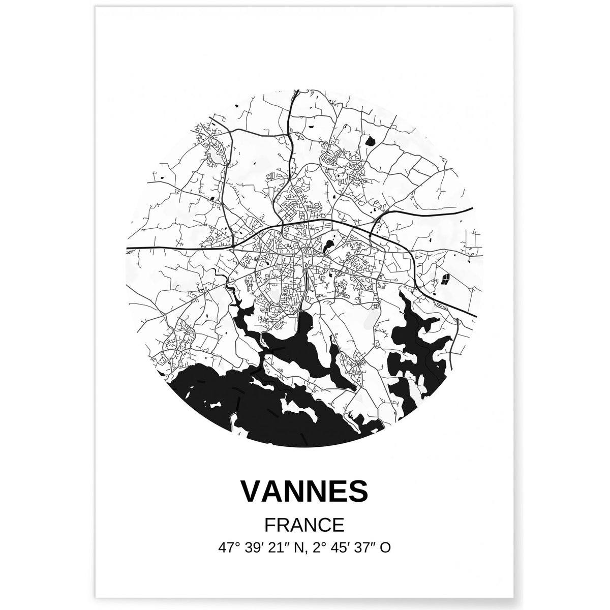 Affiche Carte Vannes blanc, L'AFFICHERIE