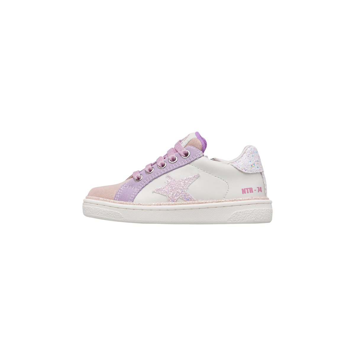 Baskets en cuir et en daim PINN ZIP. blanc-rose, NATURINO