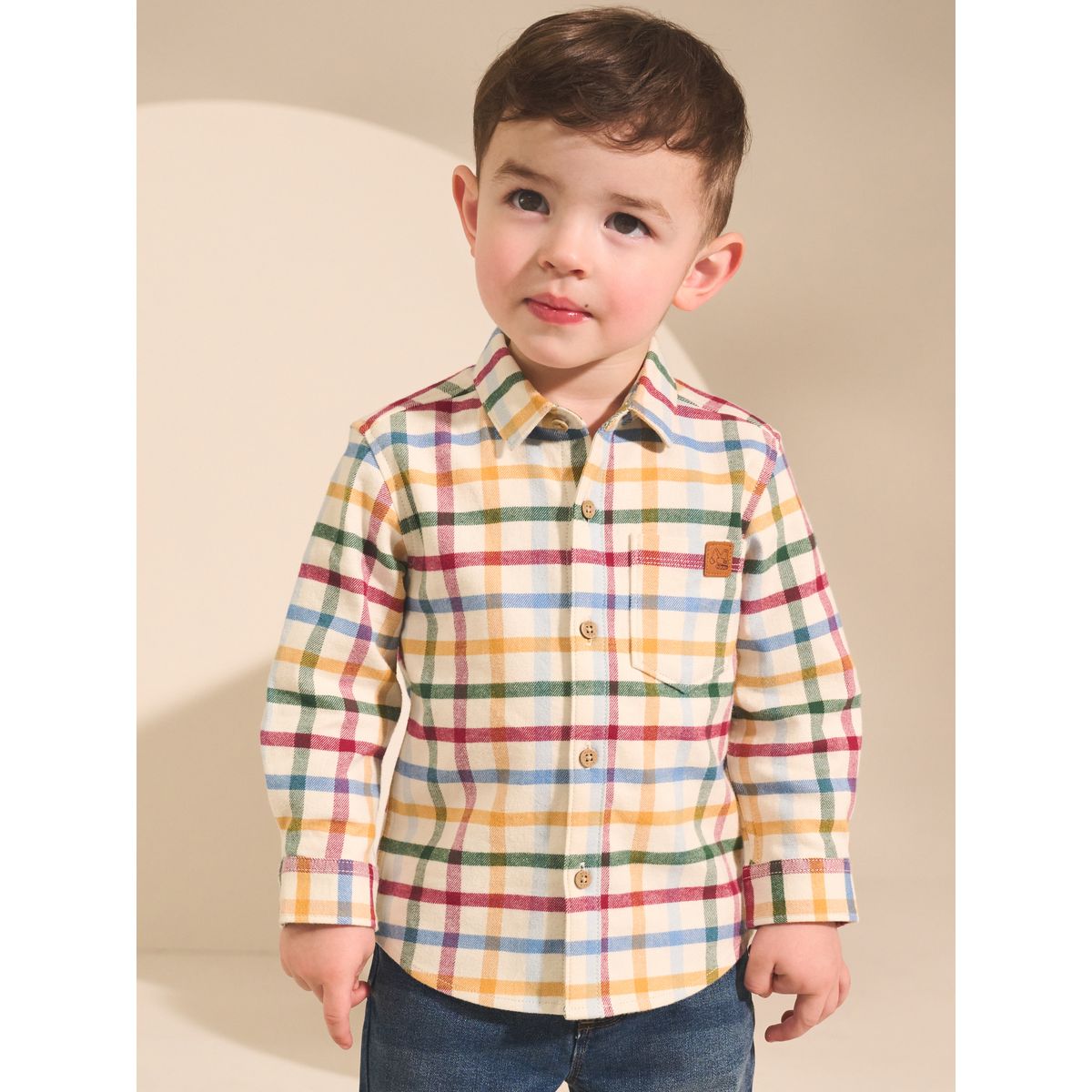 Chemise à manches longues et motif personnage carreaux vichy écru brillants, NEXT