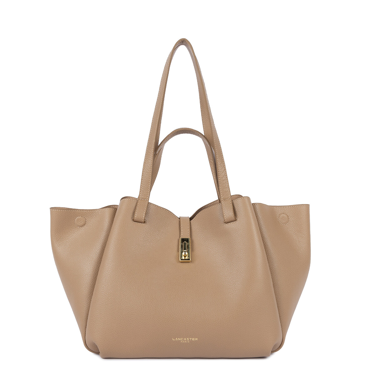 Sac cabas porté épaule L en cuir, MILANO HORIZON sable, LANCASTER