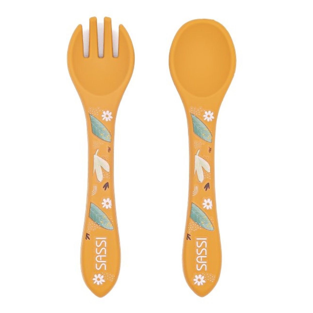 Set fourchette et cuillère en silicone ANIMAUX orange, SASSI